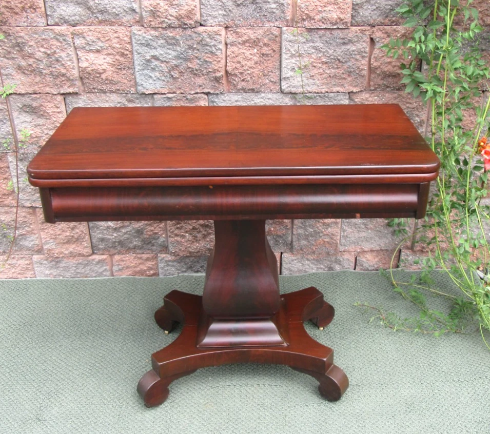 Antigua mesa de juego consola de salón abatible giratoria caoba Imperio del siglo XIX Foto 2 de 4