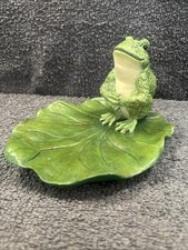 Charming Ceramic Green Frog sitting on a Leaf (Trinket Dish) 7" Long - 4" High