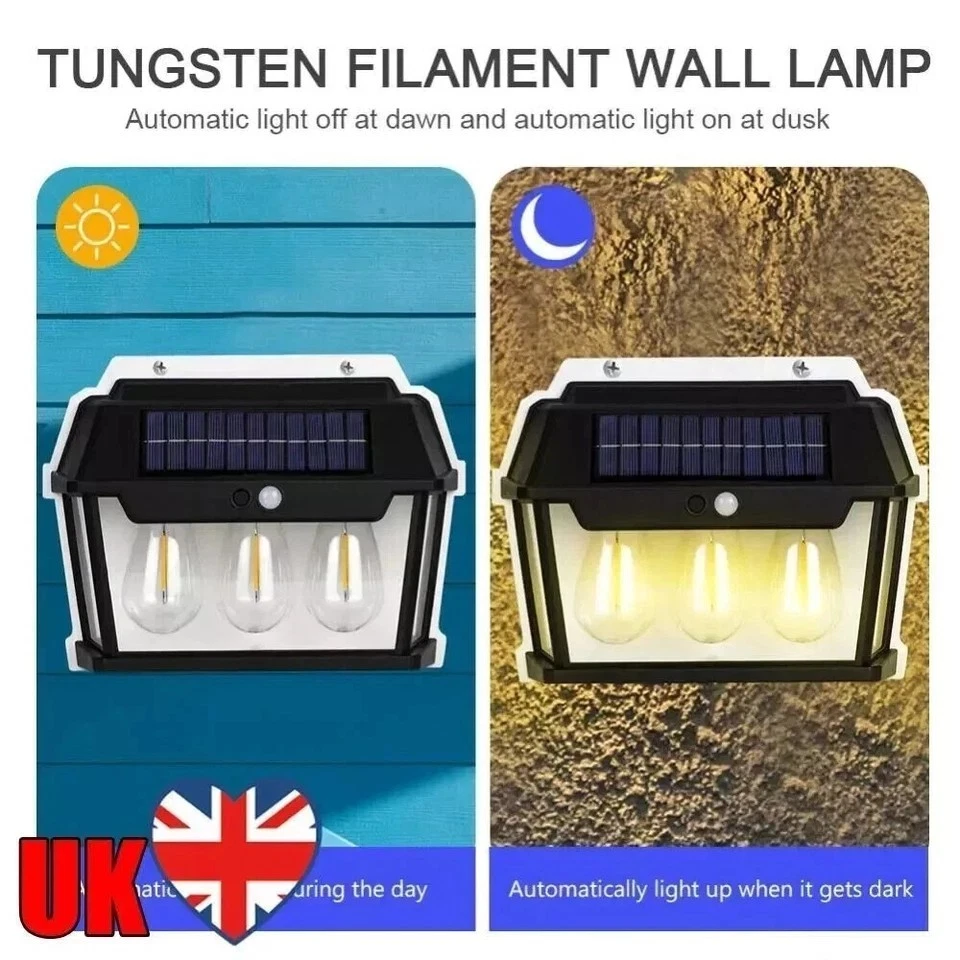 2x Solar Wall Lights 3-Modes Waterproof Outdoor Garden Fence Lamp Yard Decor - Image 4 of 4