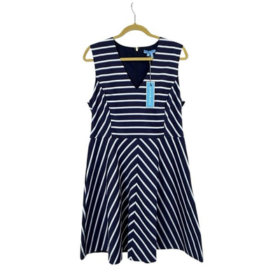 #ad DRAPER JAMES Dress Sz 12 Blue White Stripe Love Preppy Sleeveless NEW Nautical $33.00
