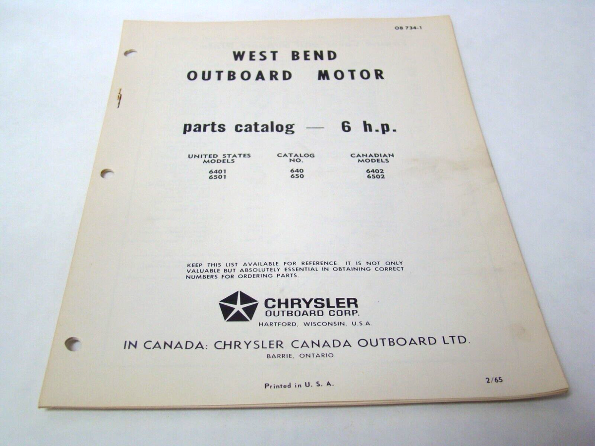 【激レア】1965 HOBBY KIT CATALOG 1965 West Bend 20 HP outboard parts list catalog book OB 885 model