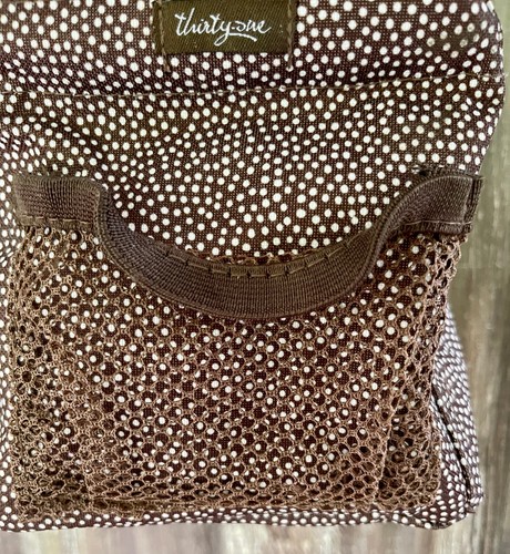 THIRTY-ONE POLKA DOT BROWN CARRY ALL CADDY TOTE 6" X 6" W/ FRONT POCKET: - Picture 2 of 7