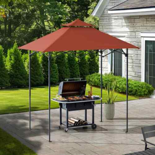 5 x 8 ft. Pop-Up Grill Gazebo with LED Light & Carrying Bag for BBQ Picnic, Red - Picture 2 of 8