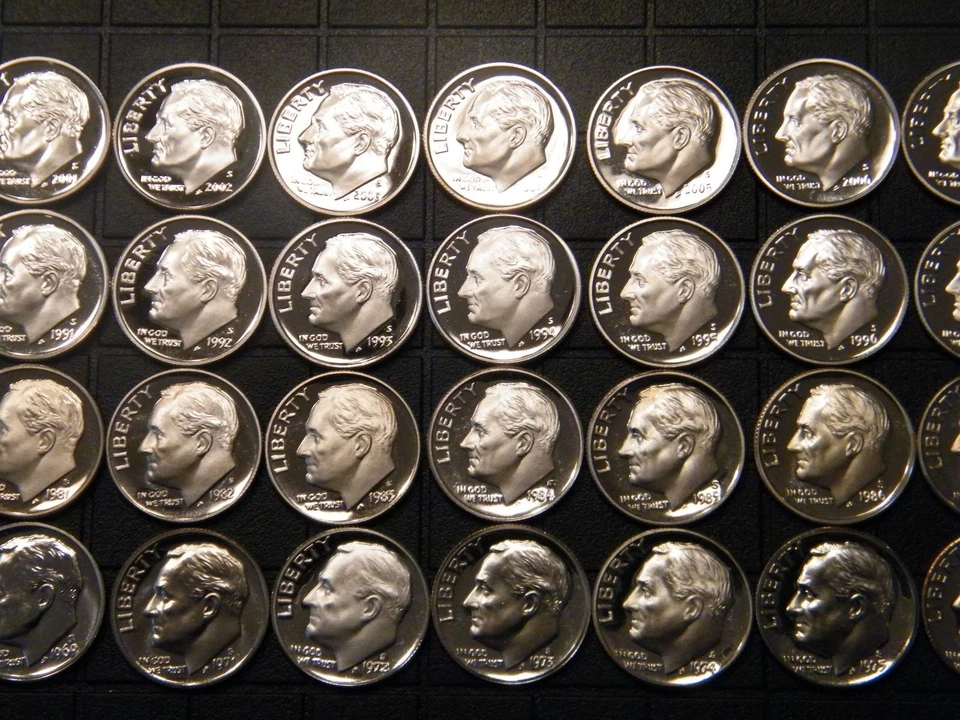 1968~2009 S Roosevelt Dime Gem Proof Run 42 Revestidas Monedas Run Set Estados Unidos Como Nuevo Lote Foto 4 de 4