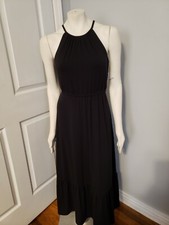 Old Navy Sleeveless Braided Knit Midi Tiered Ruffle Bottom Black NWT Dress Small