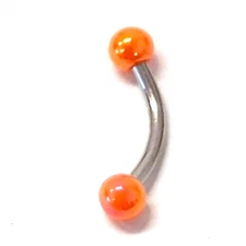 Eyebrow Rook Curve Orange 3mm Balls 16 Gauge 3/8" Barbell Steel *