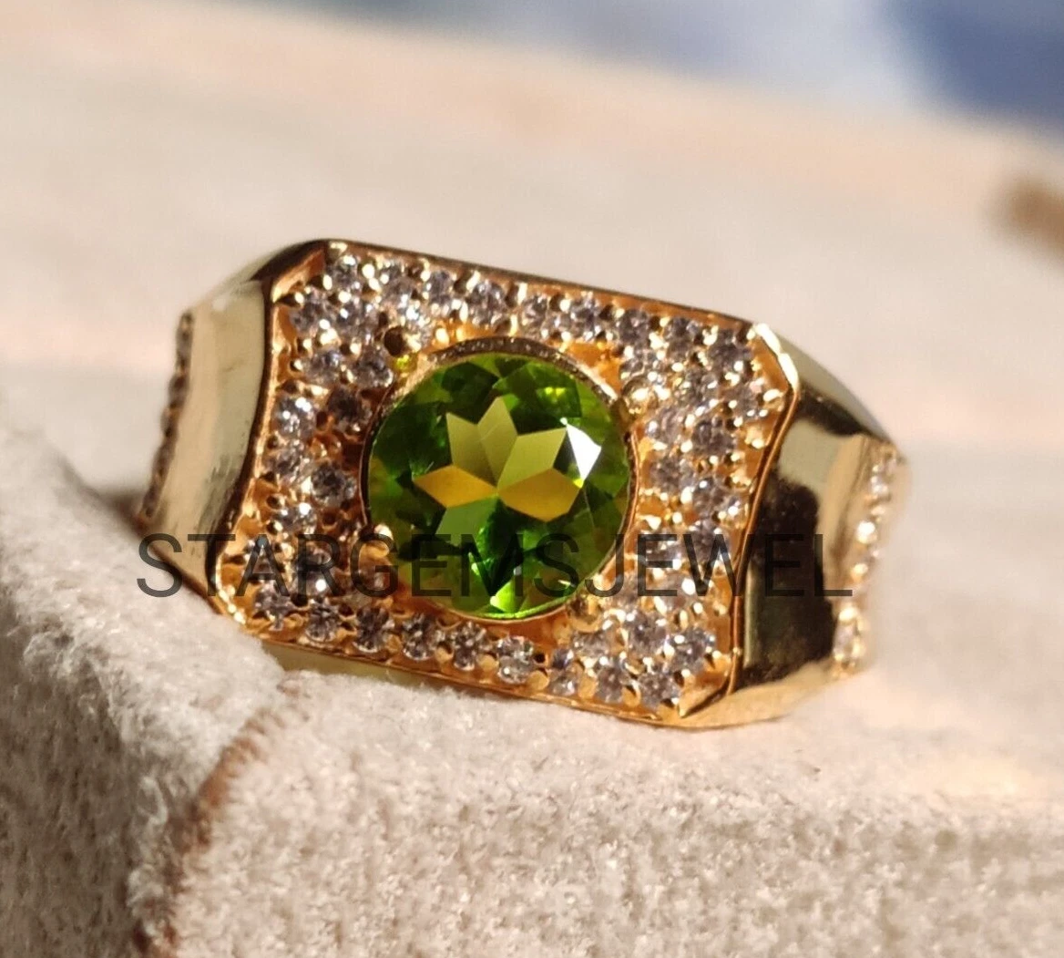 18K YELLOW GOLD PERIDOT MEN S RING SUPER DESIGN 18K YELLOW GOLD