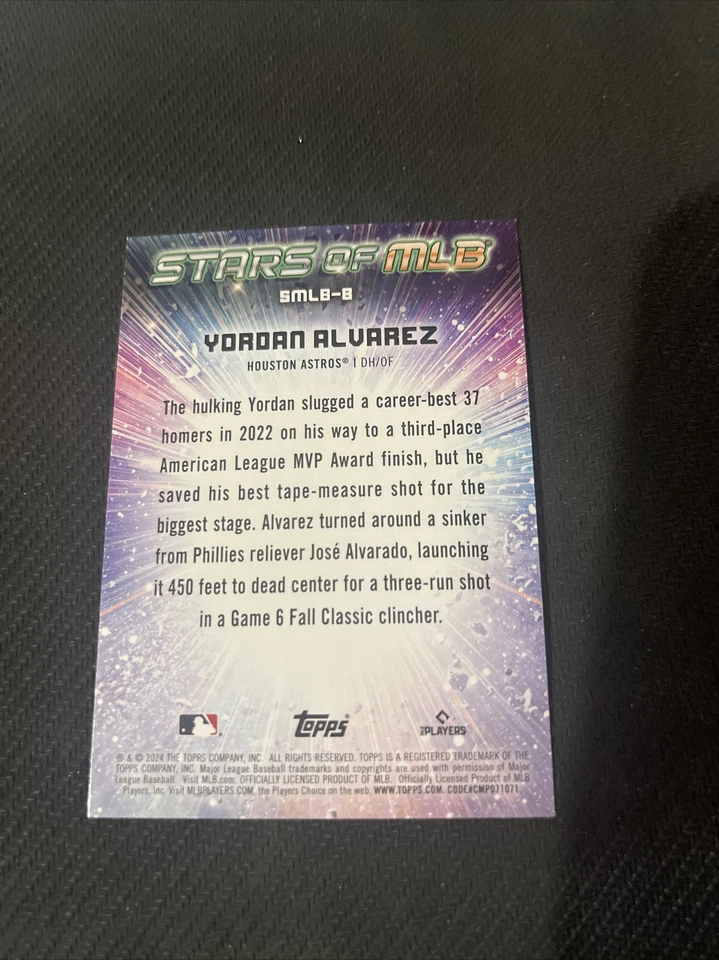 2024 Topps Series 1 Yordan Alvarez Stars of MLB #SMLB-8 NM-MINT - Image 2 of 2