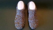 Slippers Crochet Handmade Size 6 - 8 Blue Brown double strand House Slippers