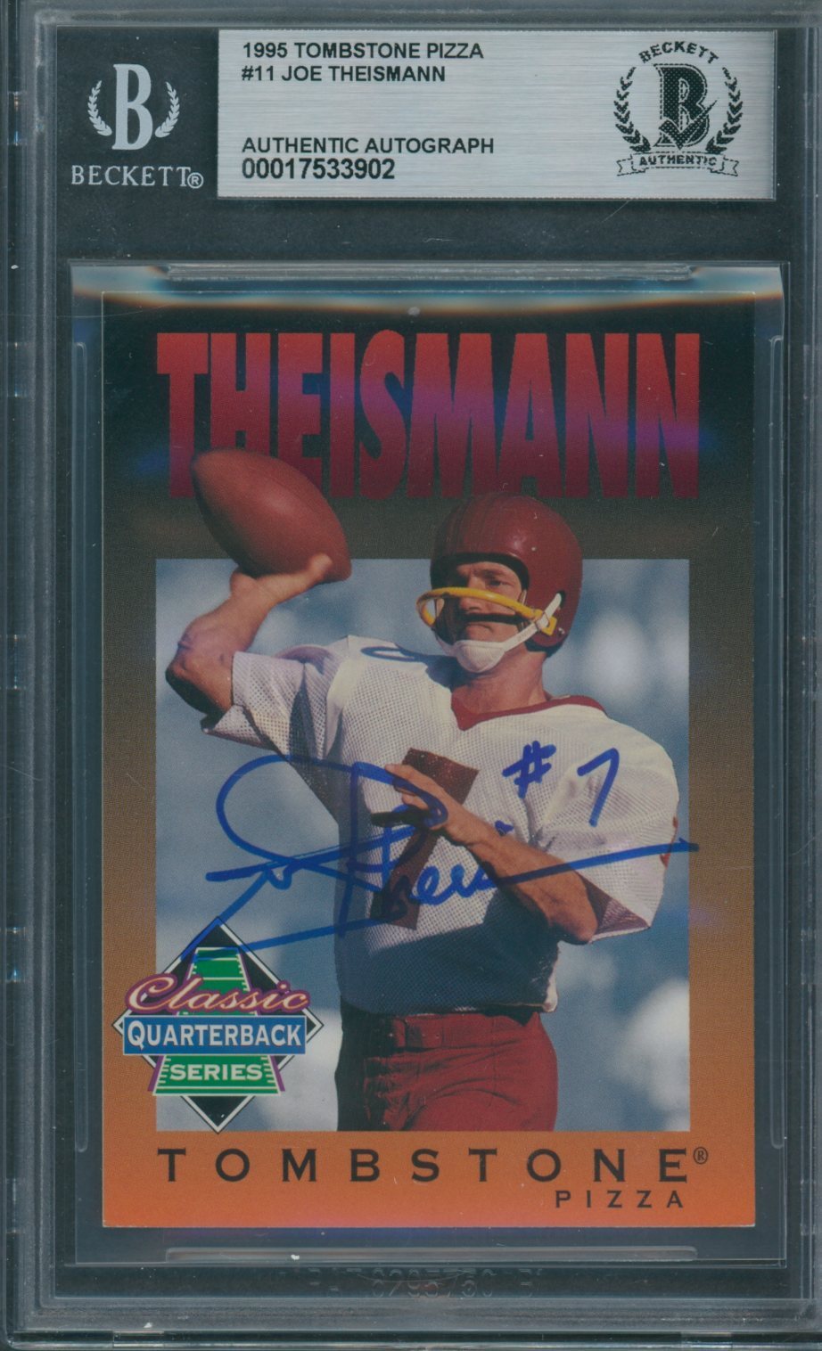 1995 Tombstone Pizza #11 Joe Theismann Beckett Authentic Autograph Autographed Signed *3902 