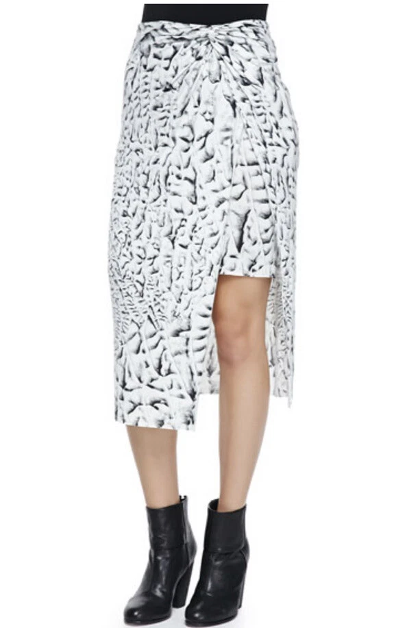 $265 HELMUT LANG Nudo Torcido FALDA ESTRATA Estampado Jersey EE. UU. (L) Foto 2 de 4