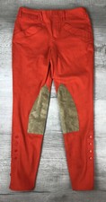 Ralph Lauren Sport Equestrian Pants Orange Tan Leather Jeans Women  s 4 26X26 