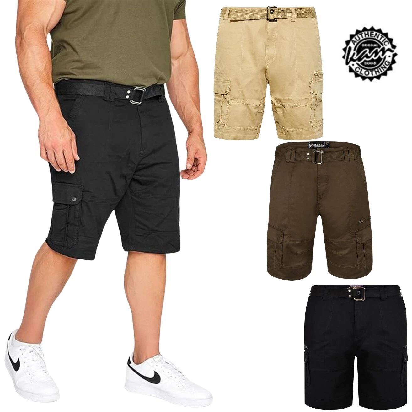 Kams Menswear Men’s Summer Cargo Shorts Combat Style Belt Multi Cargo Pockets
Opens in a new window