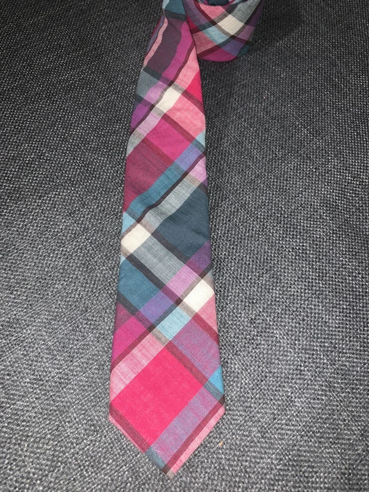 PENGUIN - Men's Magenta & Teal Plaid 100% Cotton Neck Tie 2.2"W x 58"L - Image 2 of 3