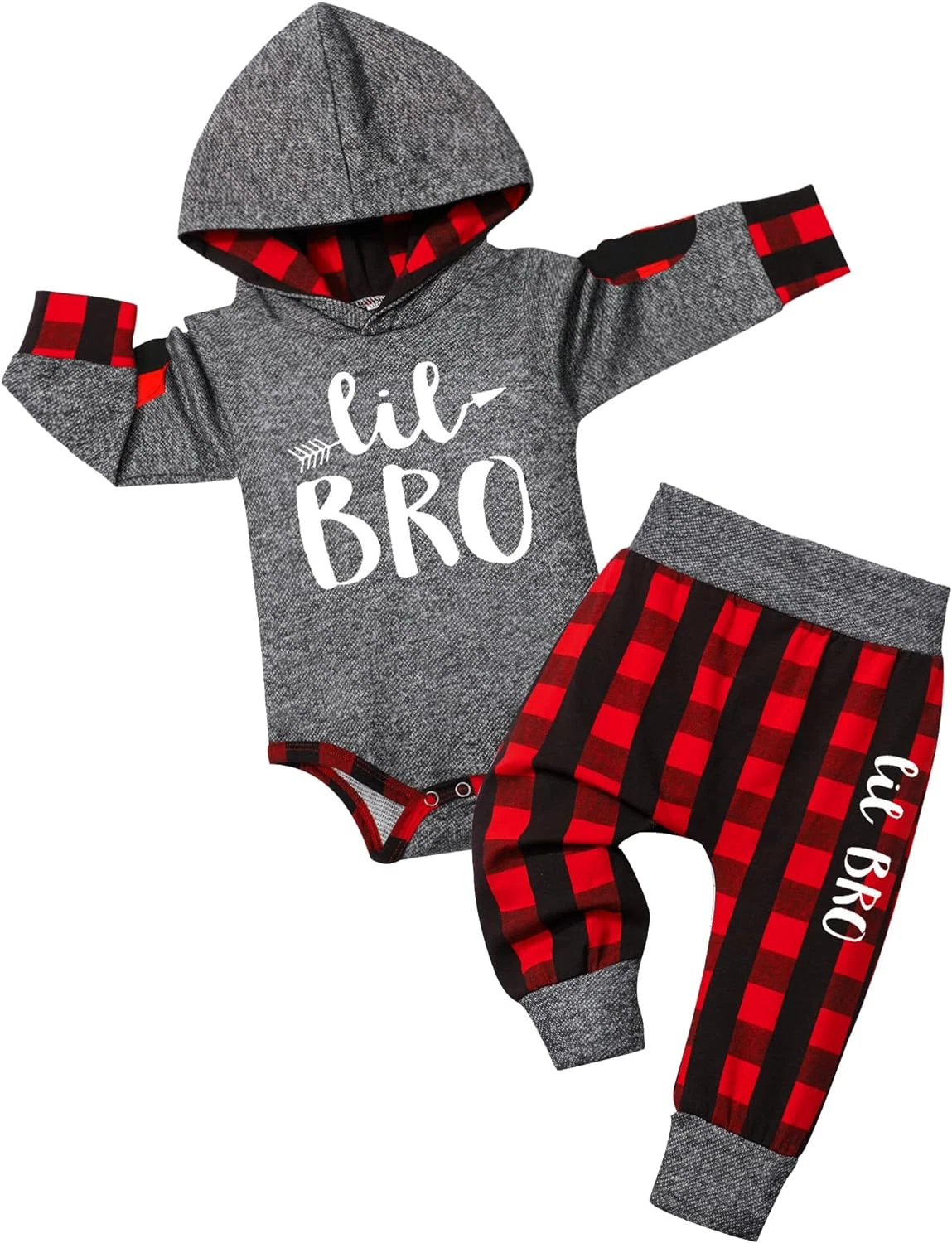 Newborn Baby Boy Clothes Plaid Letter Print Long Sleeve Hoodies + Long Pants 2PC
