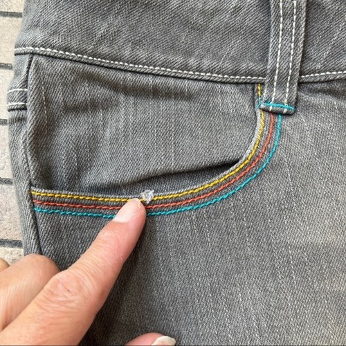 VTG Y2K Miskeen Jeans Gray Hip Hop Embroidered “M” Rainbow Stitching SZ 9 Jar - Picture 8 of 12
