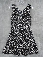 Uniqlo Dress Womens XS Mini Skater Pockets Abstract V Neck Casual Zip Black