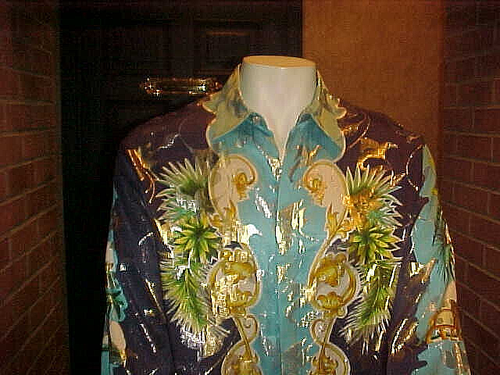 VINTAGE MENS JOEY RICHI BLACK LABEL SAFARI THEME METALLIC SILK SHIRT LARGE SLIM - Picture 13 of 15