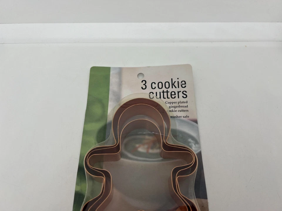 Vintage Copper Plated Cookie Cutters Nesting Gingerbread 3 Sizes EKCO (SEALED) - Image 2 of 4
