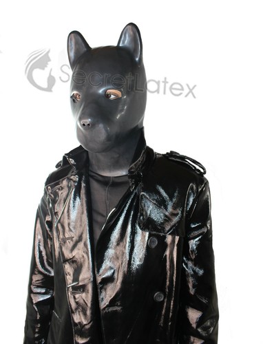BLACK LATEX PUPPY HOOD 2mm THICK RUBBER DOG FETISH MASK + COLLAR CHAIN PET PLAY - Picture 12 of 13