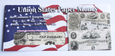 Amerikanischer Bürgerkrieg Union Staaten Replik Währung Geld Banknoten Neu