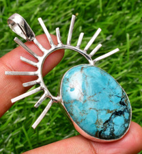 Pendentif turquoise pierre précieuse fait main en argent sterling 925 bijou p...