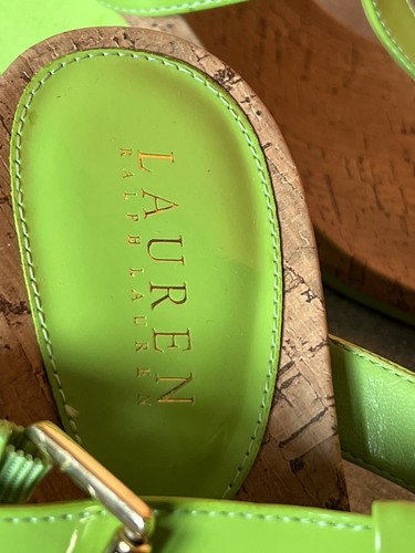 Lauren Ralph Lauren Women's Sandal Size 7.5 Cork Sole Wedge Bright Lime Green - Picture 8 of 13