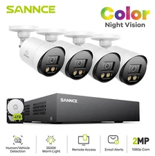 SANNCE 4CH DVR 1080P Full Color Night Security Camera System Night Vision CCTV 