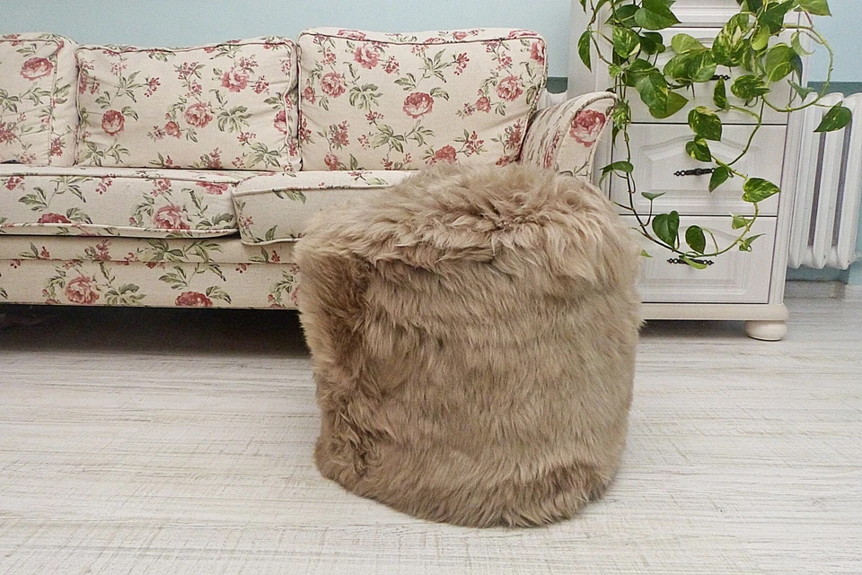 Genuine Sheepskin Footstool Home Office Comfort Furry Ottoman New House Gift She - Image 2 of 4