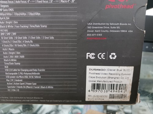 Pivothead 1080p Video Recording Sunglasses Durango Glacier Blue | FOR PARTS - Picture 10 of 24