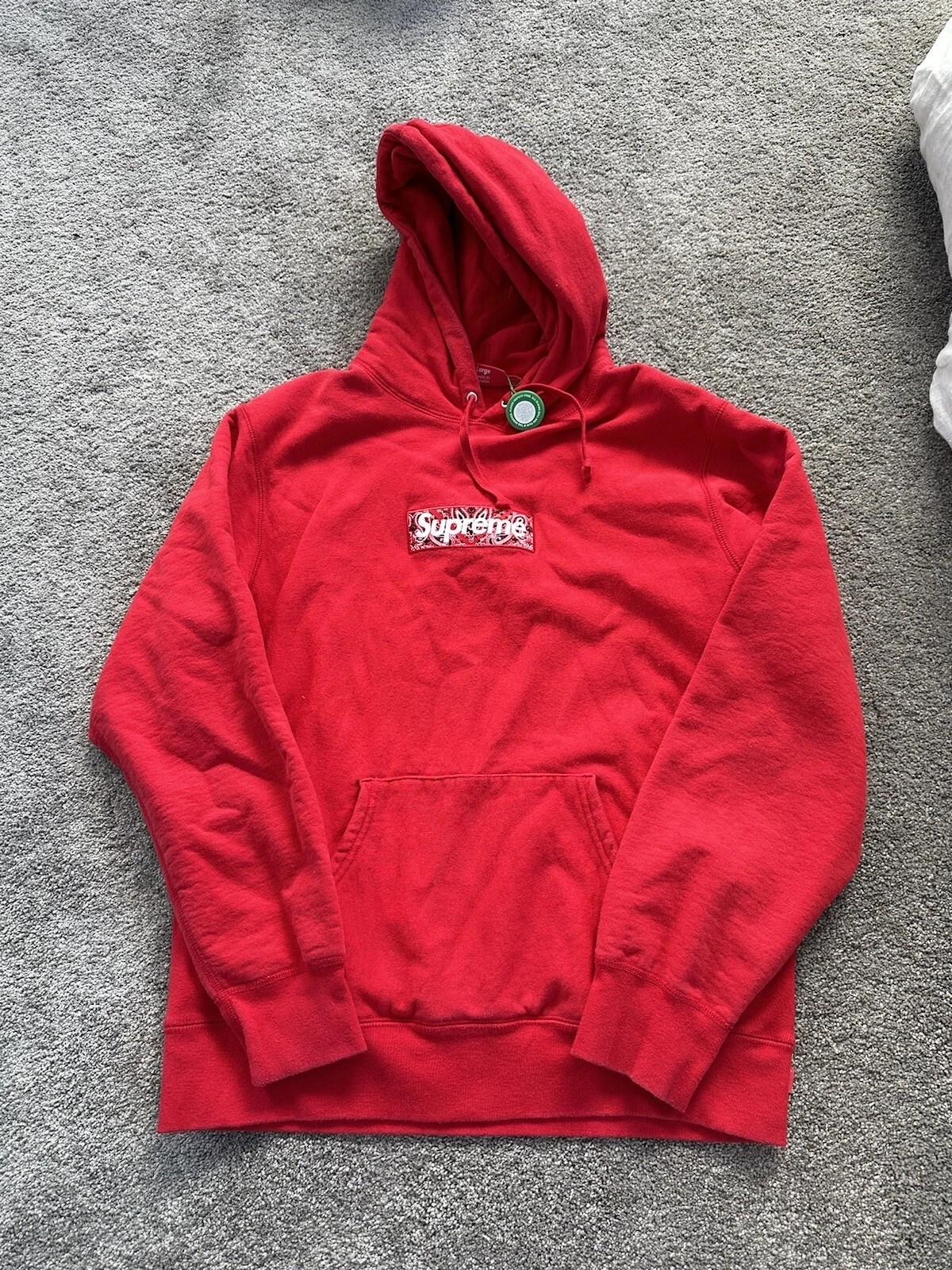Authentic Red Supreme Hoodie Bandana Box Logo FW19