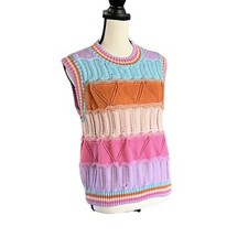 Vintage Spring Colors Knitted Sweater Vest Women’s Size Xl