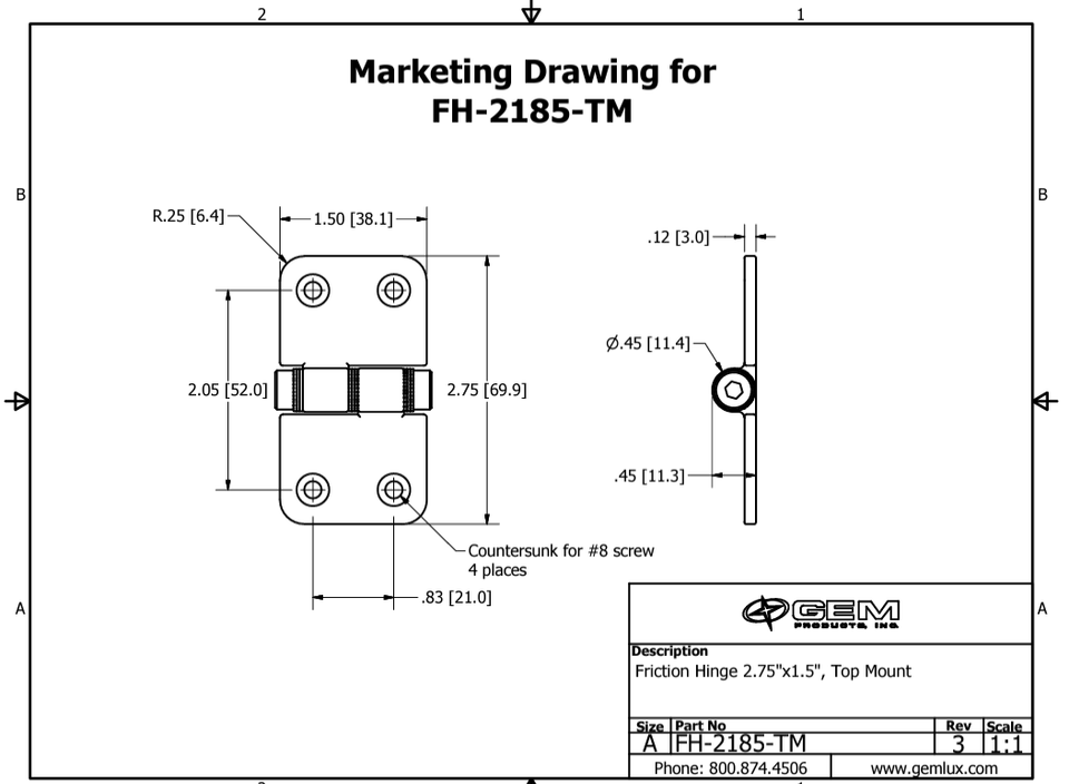 Gemlux Stainless Steel Top Mount Friction Hinge 2.86" X 1.5" FH2185TM eBay