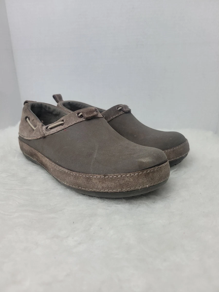 brown suede crocs