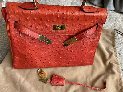 T*e様 HERMES オーストリッチ1980年代 ビンテージ Authentic Vintage Hermes Ostrich Retourne Kelly 28 - Rouge