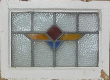GEOMETRICAL OLD ENGLISH LEADED STAINED GLASS WINDOW 20.5" X 15"