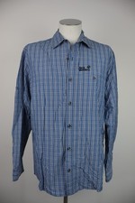 Jack Wolfskin Men Casual Vintage Check Shirt Blue Long Sleeve Cotton L