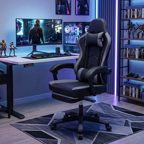 ELECWISH Ergonomic Gaming Office Chair Swivel Recliner with Retractable Footrest