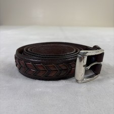 BRIGHTON Belt Mens Sz 40 Brown Braided Leather Chevron Western Silver Buckle