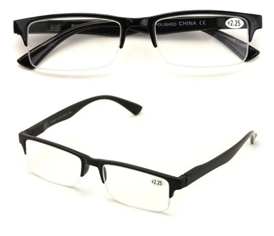2 Pairs Rectangular Half Rim Reading Glasses - Simple Classic Reader (Black, ...