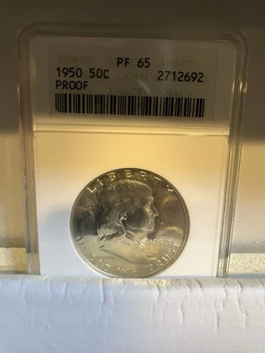 1950 Proof Silver Franklin Half Dollar 50C ANACS PF 65