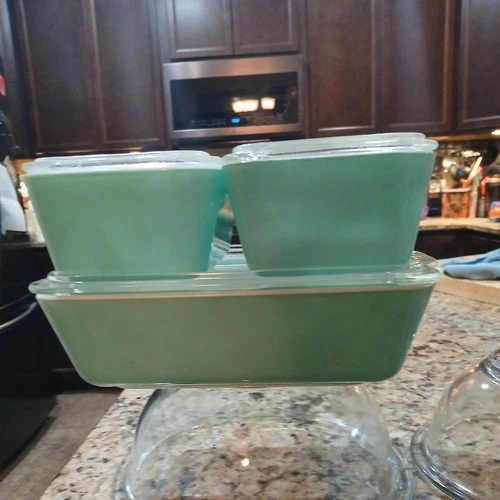 Rare 1950s Pyrex Turquoise Refrigerator Dish Set Fridgies 501 501 502 503