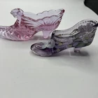 1 Vintage Fenton Hand Painted Lilac Glass Slipper Signed, 1 blush pink cat head
