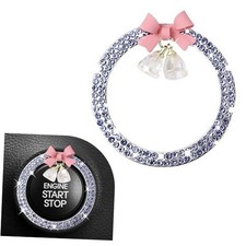 Cute Bow Bling Car Push Start Button Decoration Ring, Crystal Light Blue
