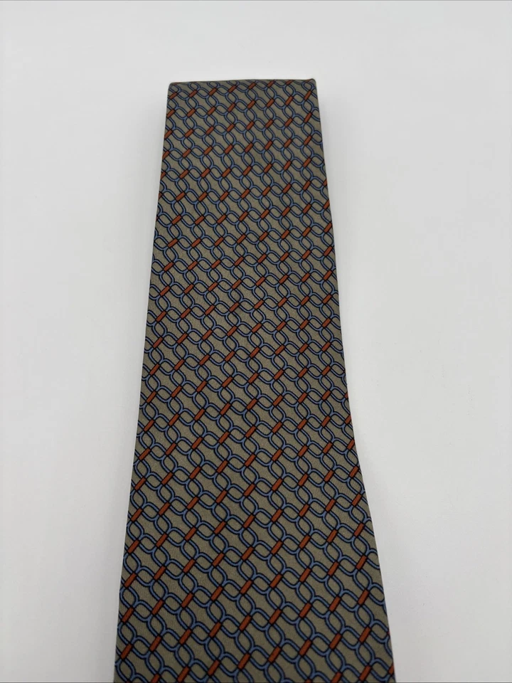 LORIS AZZARO PARIS 100% SEDA HOMBRE CORBATA 58x3,75 Geométrica Marrón Azul Rojo Foto 3 de 4