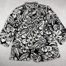 Coldwater Creek Women  s Black White Floral Print Cotton Stretch Blazer Medium