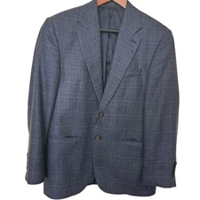 Ralph by Ralph Lauren Mens 42R Silk Wool Blazer Glen Check Plaid Blue  Jacket