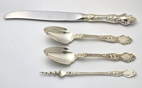(4) Pieces Wallace VIOLET Sterling Silver  -  Orange Spoons,  Knife, Butter Pick