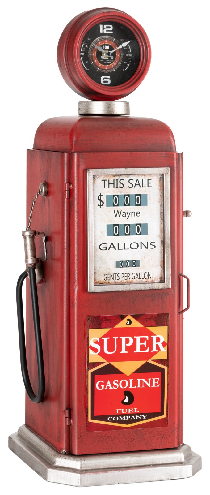 Orologio a Pendolo Vintage a Forma di Pompa Carburante con Scafalle in Metallo