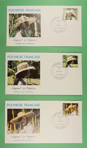 DR WHO 1984 FRENCH POLYNESIA 3 FDC HAT/NATIONAL COSTUME R38361